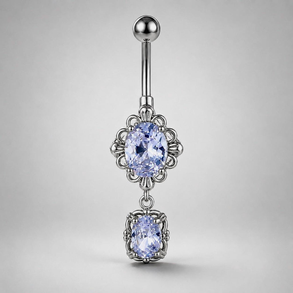 ASTM F136 Titanium Purple Gem Belly Button Ring｜14G Navel Piercing｜CZ Oval Dangle Navel Ring｜Externally Threaded｜Y2K Jewelry