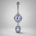 ASTM F136 Titanium Purple Gem Belly Button Ring｜14G Navel Piercing｜CZ Oval Dangle Navel Ring｜Externally Threaded｜Y2K Jewelry