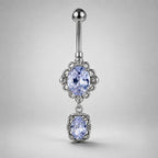 ASTM F136 Titanium Purple Gem Belly Button Ring｜14G Navel Piercing｜CZ Oval Dangle Navel Ring｜Externally Threaded｜Y2K Jewelry