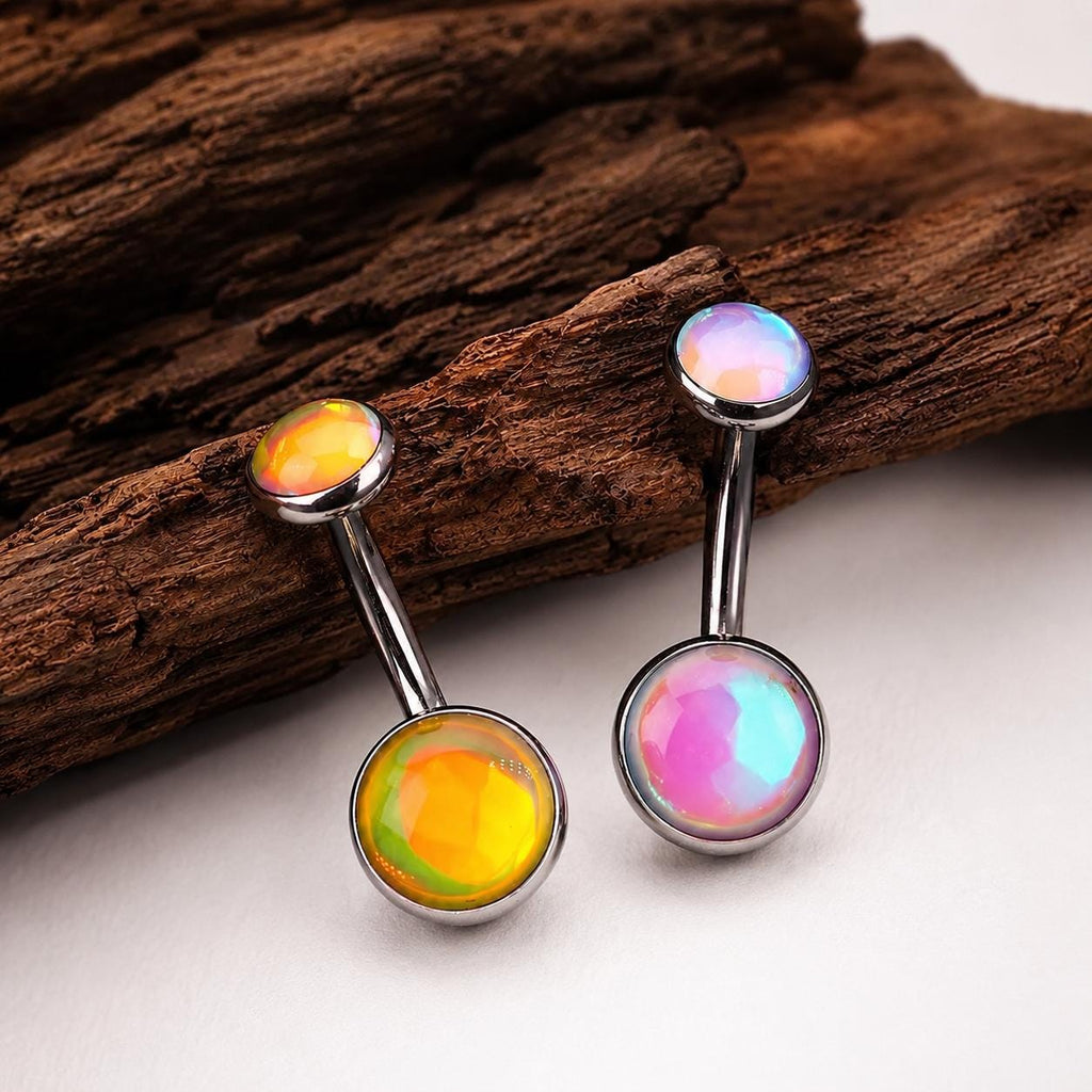 Moonstone Belly Button Ring｜F136 Titanium Navel Piercing｜Internally Threaded Belly Jewelry｜Rainbow Moonstone Navel Ring｜Y2K Body Jewelry