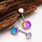 Moonstone Belly Button Ring｜F136 Titanium Navel Piercing｜Internally Threaded Belly Jewelry｜Rainbow Moonstone Navel Ring｜Y2K Body Jewelry