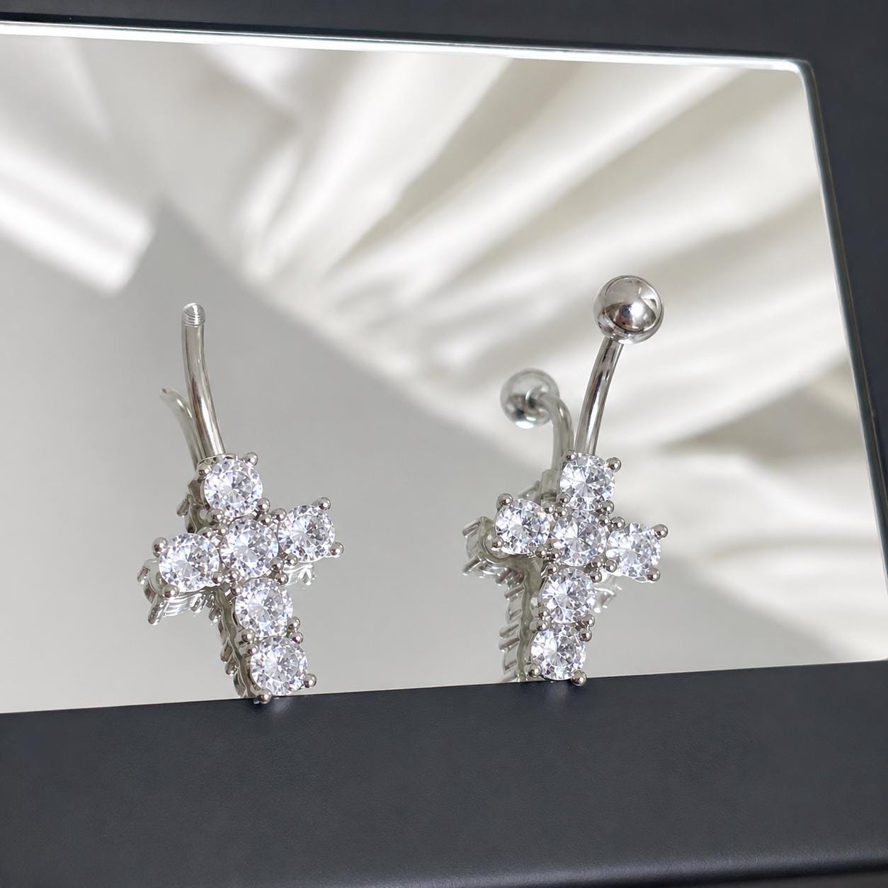 ASTM F136 Titanium Cross Belly Button Ring｜14G Navel Piercing｜CZ Cross Navel Ring｜Externally Threaded｜Gift for Her