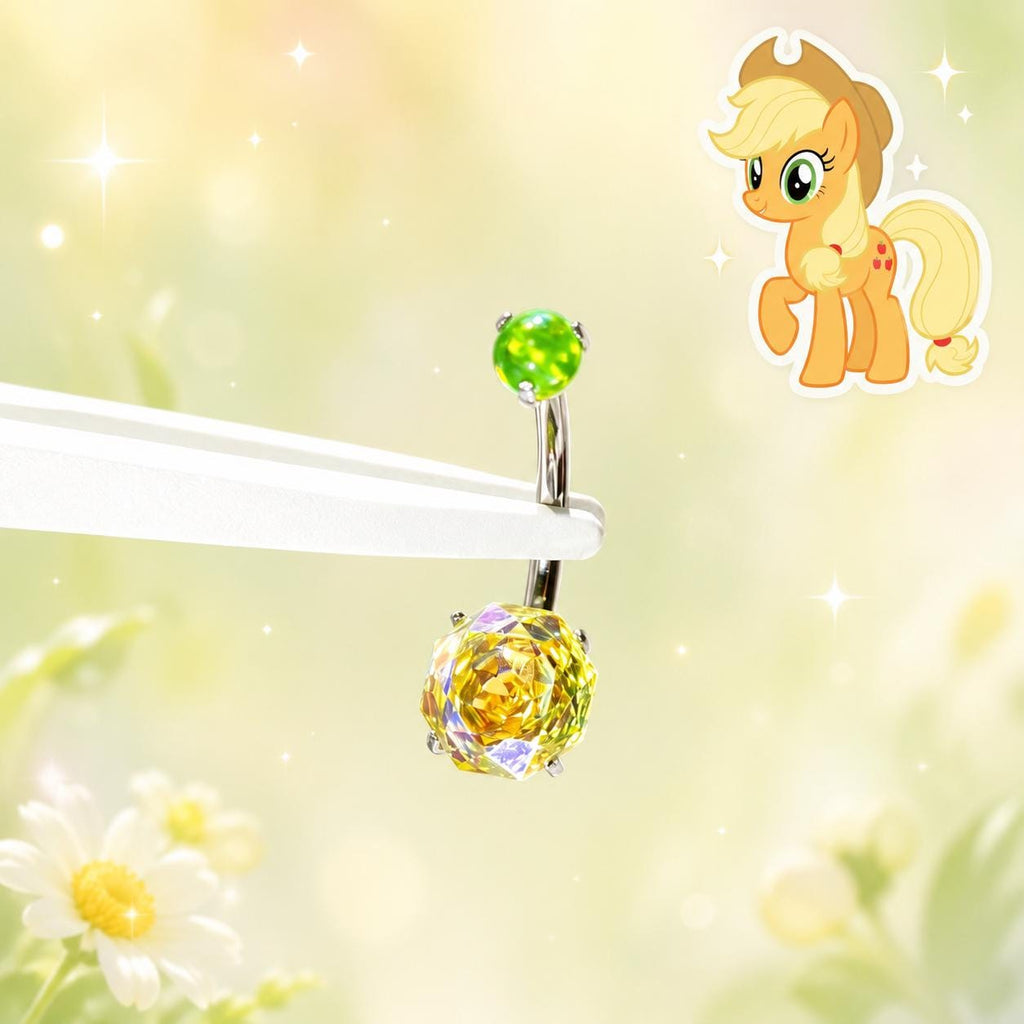 F136 Titanium My Little Pony Gradient Opal Belly Button Ring | 14G Pony Navel Piercing | Hypoallergenic Rose Cut Opal Belly Ring