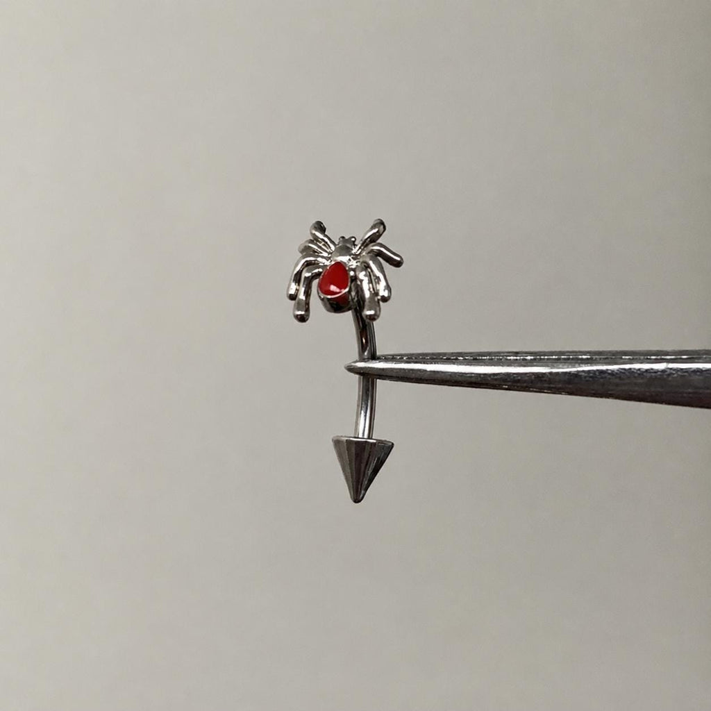 ASTM F136 Titanium Spider Eyebrow Ring, 16G Curved Barbell, Red Gem Spider Brow Piercing Jewelry, Gothic Rook Vertical Labret