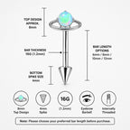 ASTM F136 Titanium Planet Opal Eyebrow Ring, 16G Curved Barbell, Saturn Orbit Cone Spike Brow Piercing Jewelry, Celestial Rook Labret