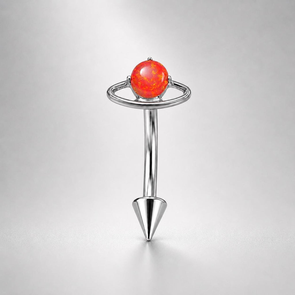ASTM F136 Titanium Planet Opal Eyebrow Ring, 16G Curved Barbell, Saturn Orbit Cone Spike Brow Piercing Jewelry, Celestial Rook Labret