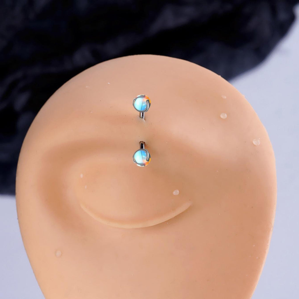 ASTM F136 Titanium Moonstone Eyebrow Ring, 16G Curved Barbell, Opal Ball Brow Piercing Jewelry, Rook Vertical Labret