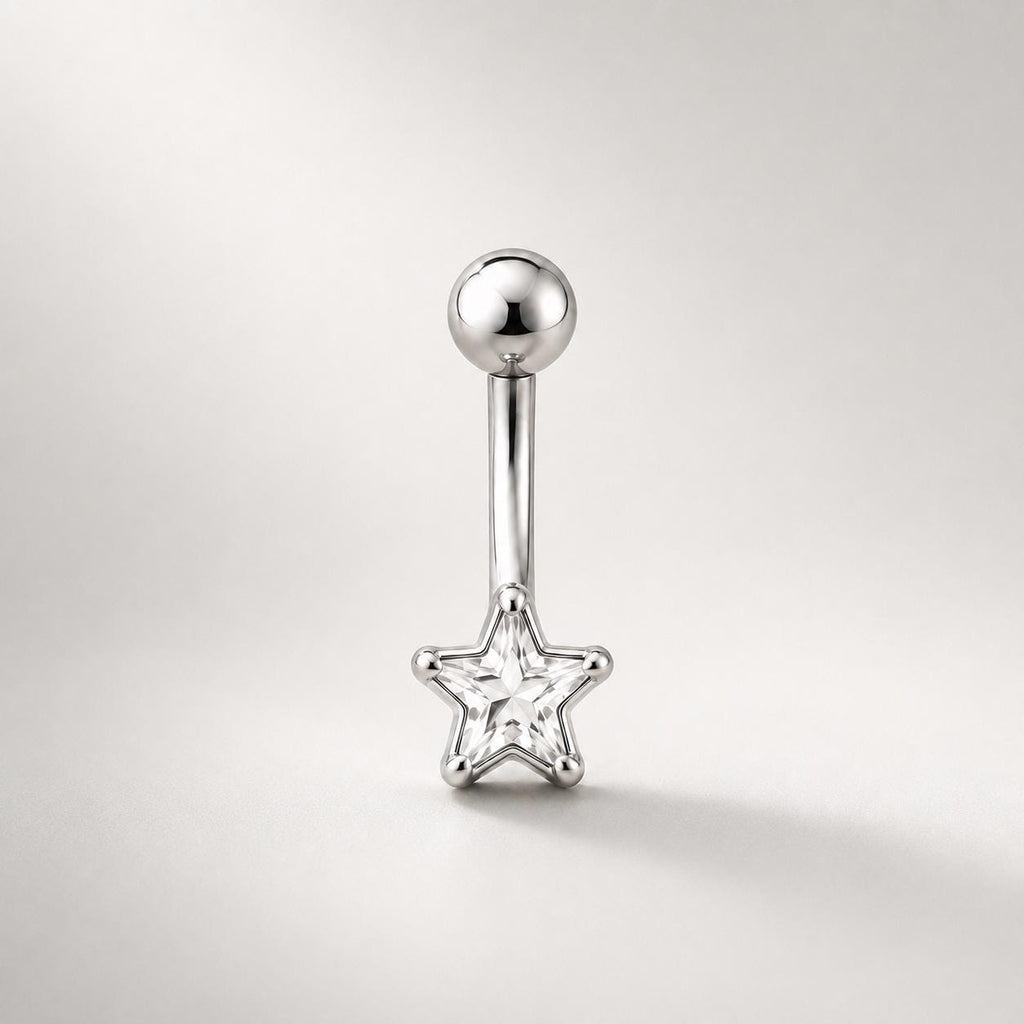 ASTM F136 Titanium Star Eyebrow Ring, 16G Curved Barbell, CZ Star Brow Piercing Jewelry, Pink Clear Blue Rook Vertical Labret
