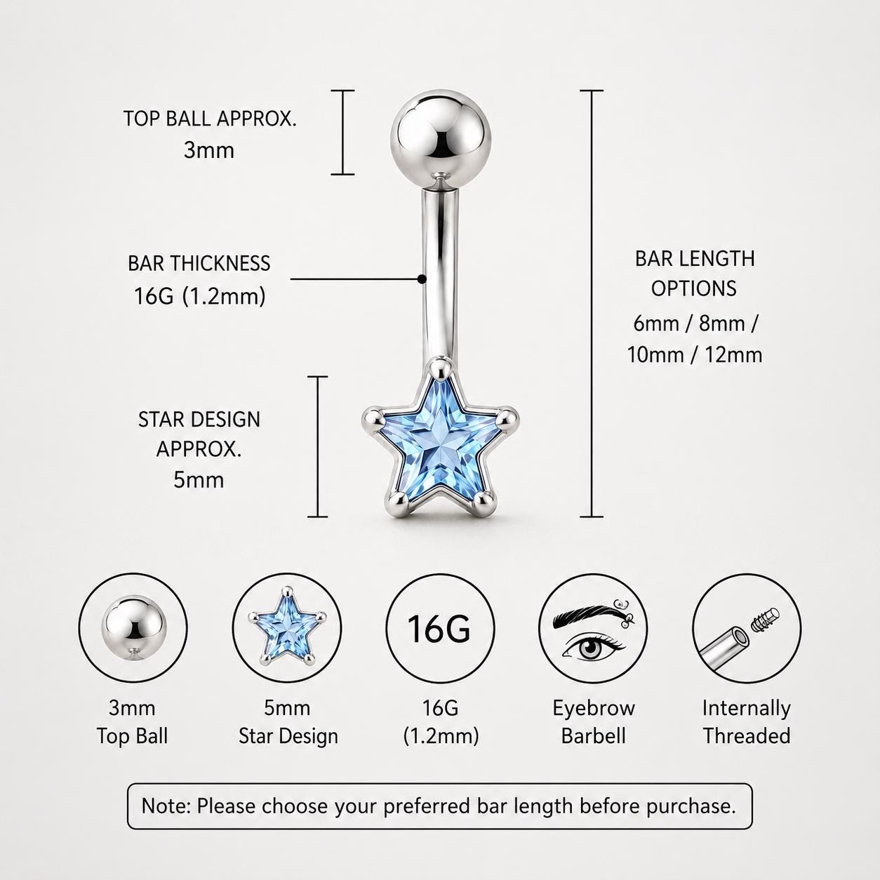 ASTM F136 Titanium Star Eyebrow Ring, 16G Curved Barbell, CZ Star Brow Piercing Jewelry, Pink Clear Blue Rook Vertical Labret
