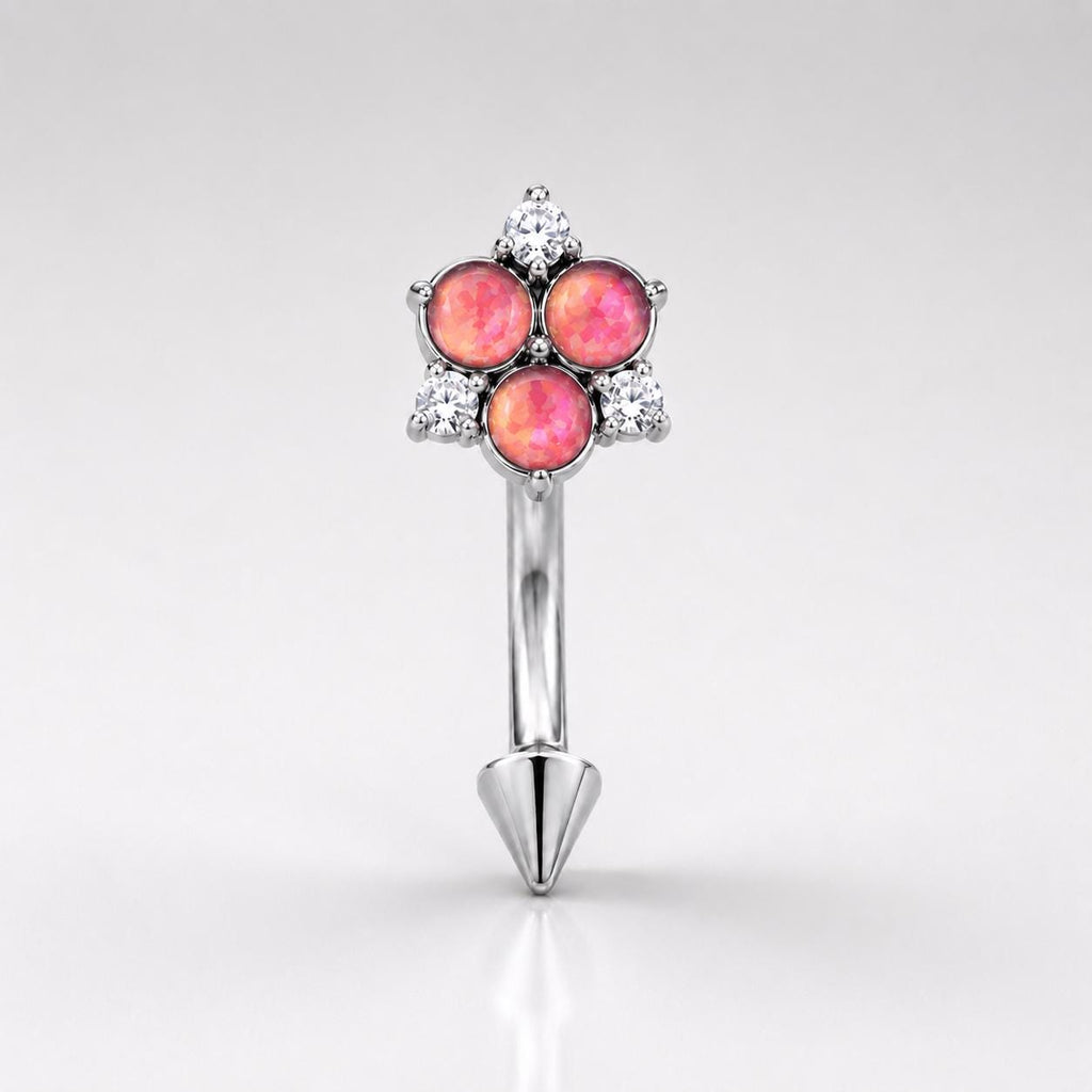 ASTM F136 Titanium Flower Eyebrow Ring, 16G Straight Barbell, Multi Color CZ Floral Brow Piercing Jewelry, Rook Helix Vertical Labret