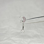 ASTM F136 Titanium Moon Pearl Eyebrow Ring, 16G Straight Barbell, Pink CZ Crescent Brow Piercing Jewelry, Rook Vertical Labret