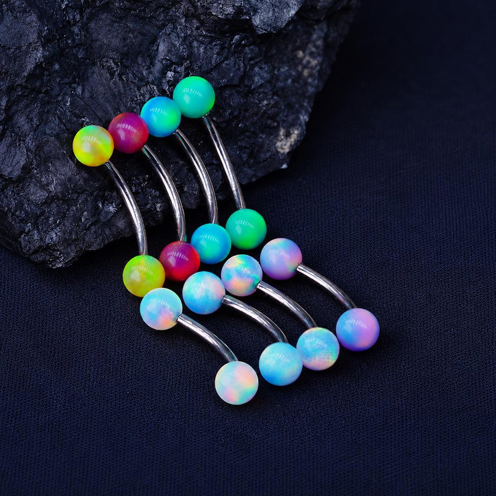Titanium Eyebrow Piercing Jewelry ASTM F136 16G Curved Barbell | Multi Color Opal Ball Rook Helix Vertical Labret Jewelry | Hypoallergenic