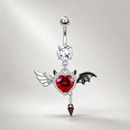 ASTM F136 Titanium Angel Devil Heart Belly Button Ring｜14G Navel Piercing｜Red CZ Winged Navel Ring｜Implant Grade Titanium Jewelry