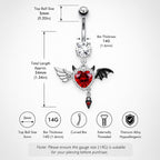 ASTM F136 Titanium Angel Devil Heart Belly Button Ring｜14G Navel Piercing｜Red CZ Winged Navel Ring｜Implant Grade Titanium Jewelry