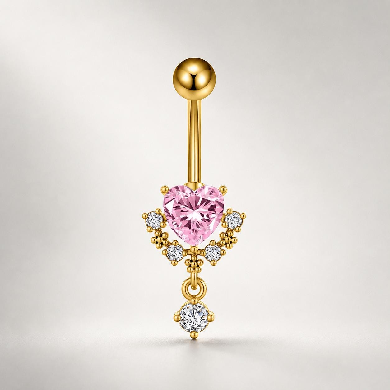 ASTM F136 Titanium Heart Belly Button Ring｜14G Navel Piercing｜Pink Heart CZ Dangle Belly Ring｜Implant Grade Hypoallergenic Body Jewelry