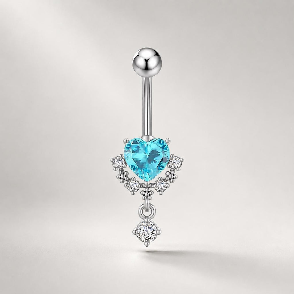 ASTM F136 Titanium Heart Belly Button Ring｜14G Navel Piercing｜Pink Heart CZ Dangle Belly Ring｜Implant Grade Hypoallergenic Body Jewelry