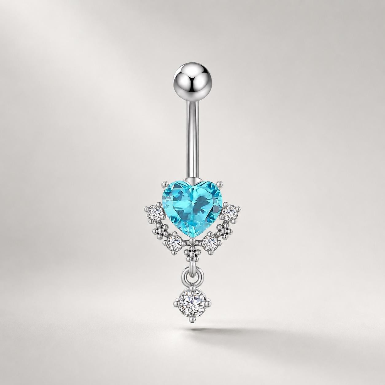 ASTM F136 Titanium Heart Belly Button Ring｜14G Navel Piercing｜Pink Heart CZ Dangle Belly Ring｜Implant Grade Hypoallergenic Body Jewelry