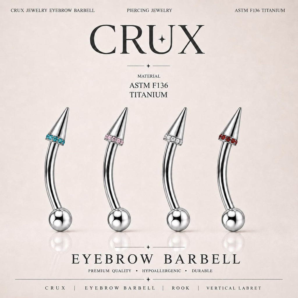 ASTM F136 Titanium Spike Eyebrow Ring, 16G Curved Barbell, CZ Paved Cone Brow Piercing Jewelry, Rook Vertical Labret