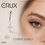 ASTM F136 Titanium Cross Eyebrow Ring, 16G Curved Barbell, Silver Cross Dangle Brow Piercing Jewelry, Gothic Rook Vertical Labret