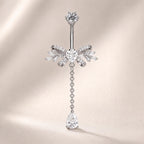 ASTM F136 Titanium Bowknot Belly Button Ring｜14G Navel Piercing｜Dangle Teardrop CZ Navel Ring｜Implant Grade Titanium Jewelry
