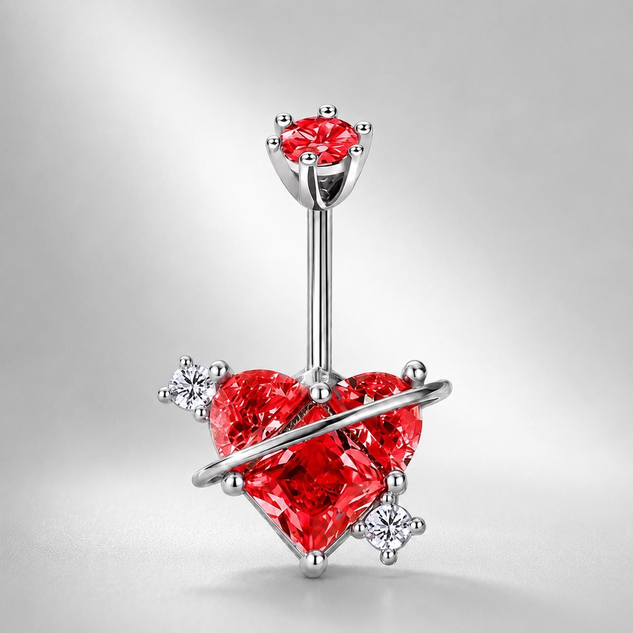 ASTM F136 Titanium Heart Belly Button Ring｜14G Navel Piercing｜CZ Planet Navel Ring｜Externally Threaded｜Gift for Her