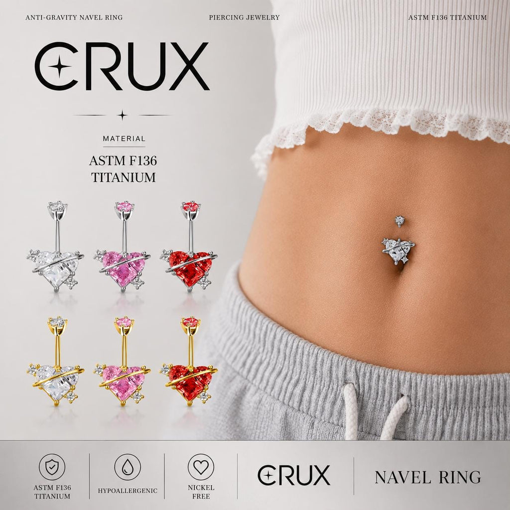 ASTM F136 Titanium Heart Belly Button Ring｜14G Navel Piercing｜CZ Planet Navel Ring｜Externally Threaded｜Gift for Her