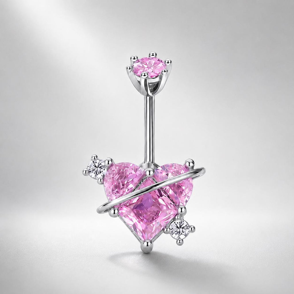 ASTM F136 Titanium Heart Belly Button Ring｜14G Navel Piercing｜CZ Planet Navel Ring｜Externally Threaded｜Gift for Her