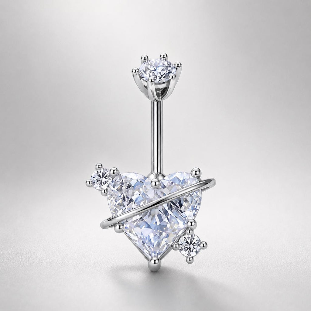 ASTM F136 Titanium Heart Belly Button Ring｜14G Navel Piercing｜CZ Planet Navel Ring｜Externally Threaded｜Gift for Her