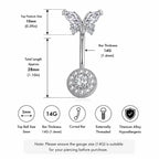 F136 Titanium Butterfly Belly Button Ring ｜ 14G Navel Piercing ｜ CZ Butterfly Navel Ring ｜ Externally Threaded ｜ Gift for Her