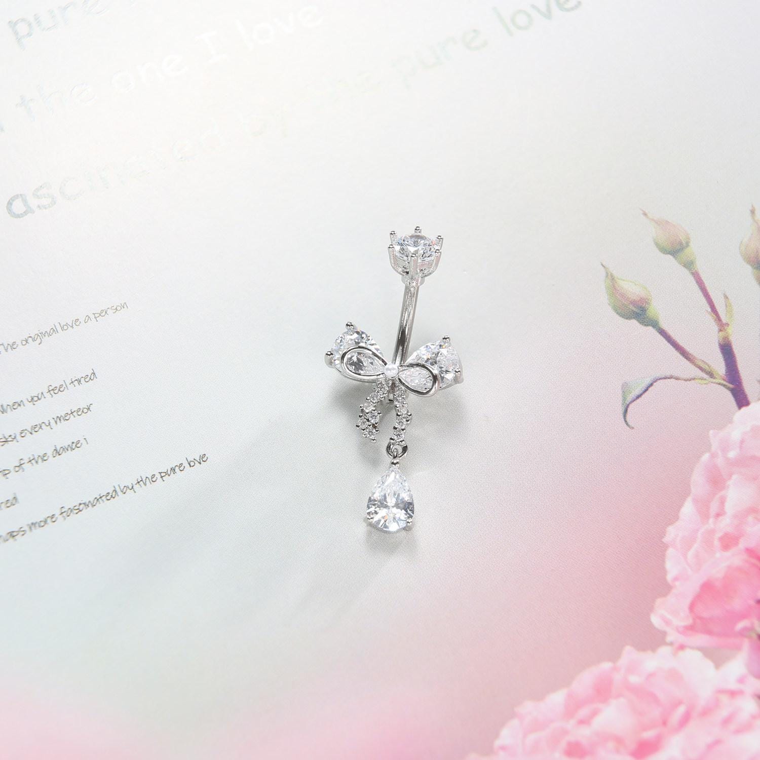 F136 Titanium Butterfly Belly Button Ring ｜ 14G Navel Piercing ｜ CZ Butterfly Navel Ring ｜ Externally Threaded ｜ Gift for Her