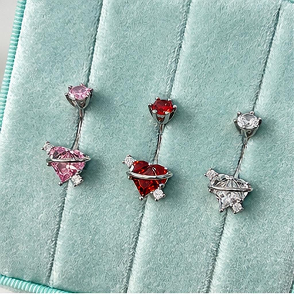 ASTM F136 Titanium Heart Belly Button Ring｜14G Navel Piercing｜CZ Planet Navel Ring｜Externally Threaded｜Gift for Her