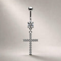 F136 Titanium Cross Belly Button Ring ｜ 14G Navel Piercing ｜ CZ Dangle Navel Ring ｜ Externally Threaded ｜ Gothic Jewelry