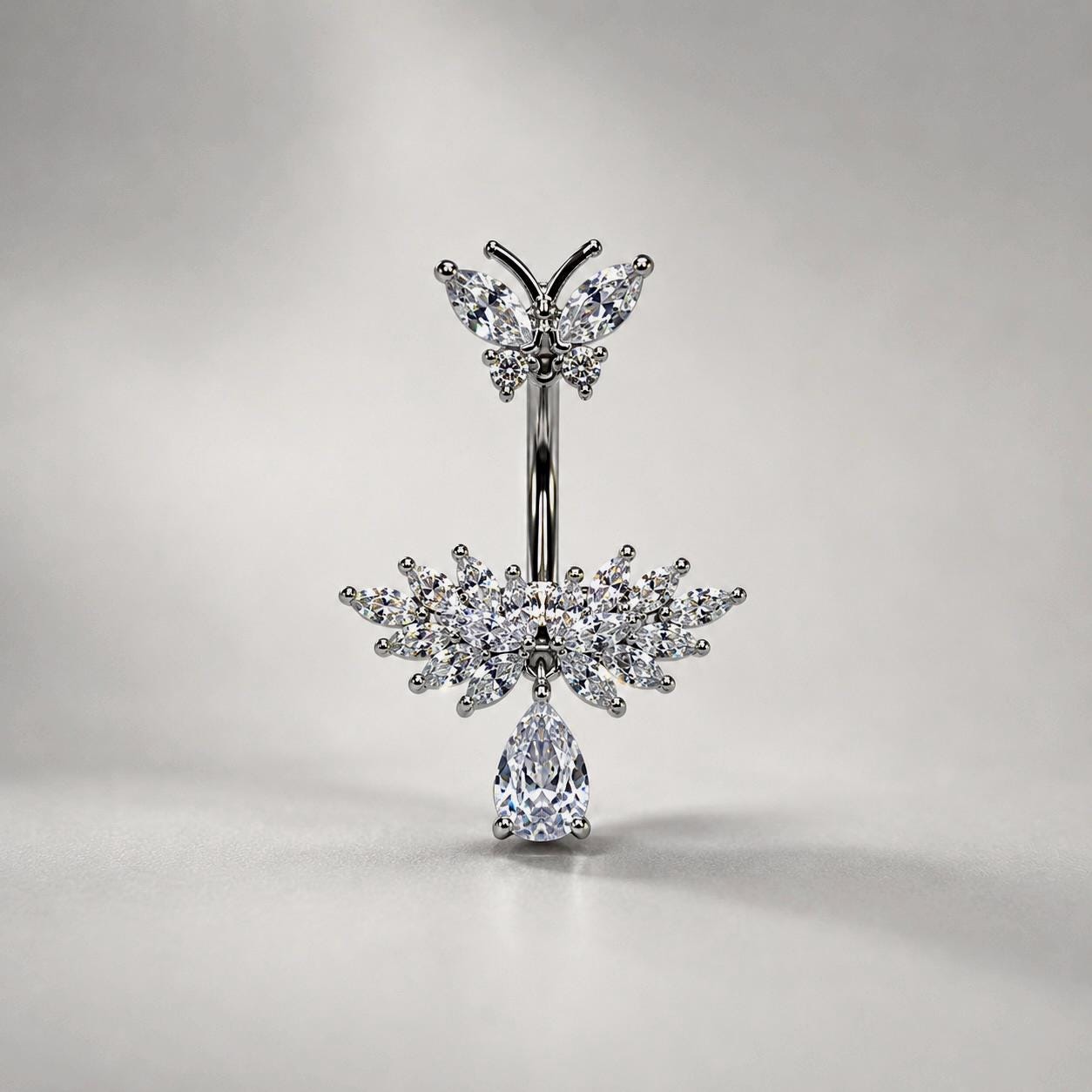 ASTM F136 Titanium CZ Butterfly Belly Ring｜14G Navel Piercing｜Sparkly Dangle Navel Jewelry｜Externally Threaded｜Fairycore Jewelry