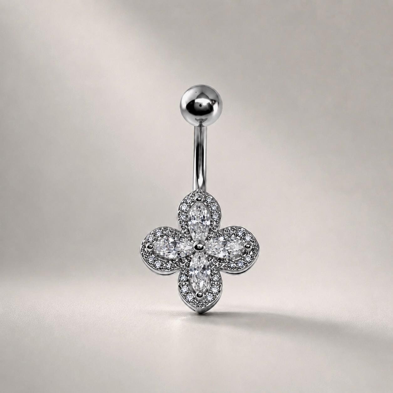 ASTM F136 Titanium Floral Belly Button Ring｜14G Navel Piercing｜CZ Crystal Flower Navel Jewelry｜Externally Threaded｜Gift for Her