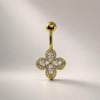 ASTM F136 Titanium Floral Belly Button Ring｜14G Navel Piercing｜CZ Crystal Flower Navel Jewelry｜Externally Threaded｜Gift for Her
