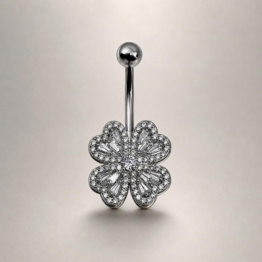 ASTM F136 Titanium Floral Belly Button Ring｜14G Navel Piercing｜CZ Crystal Flower Navel Jewelry｜Externally Threaded｜Gift for Her
