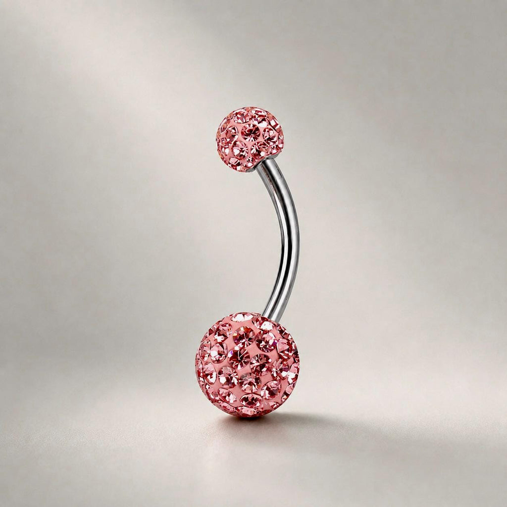 ASTM F136 Titanium Crystal Ball Belly Button Ring｜14G Navel Piercing｜CZ Pavé Ball Navel Ring｜Externally Threaded｜Y2K Jewelry