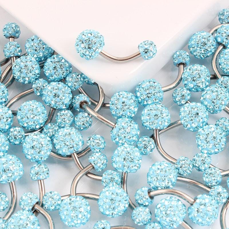 ASTM F136 Titanium Crystal Ball Belly Button Ring｜14G Navel Piercing｜CZ Pavé Ball Navel Ring｜Externally Threaded｜Y2K Jewelry