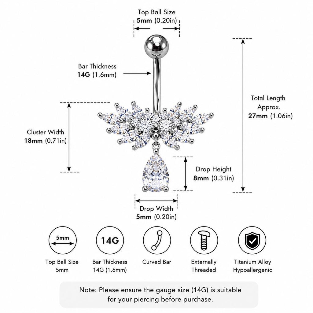 ASTM F136 Titanium CZ Butterfly Belly Ring｜14G Navel Piercing｜Sparkly Dangle Navel Jewelry｜Externally Threaded｜Fairycore Jewelry