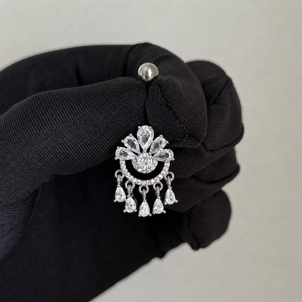ASTM F136 Titanium Crown Belly Button Ring｜14G Navel Piercing｜CZ Chandelier Dangle Navel Ring｜Externally Threaded｜Gothic Jewelry