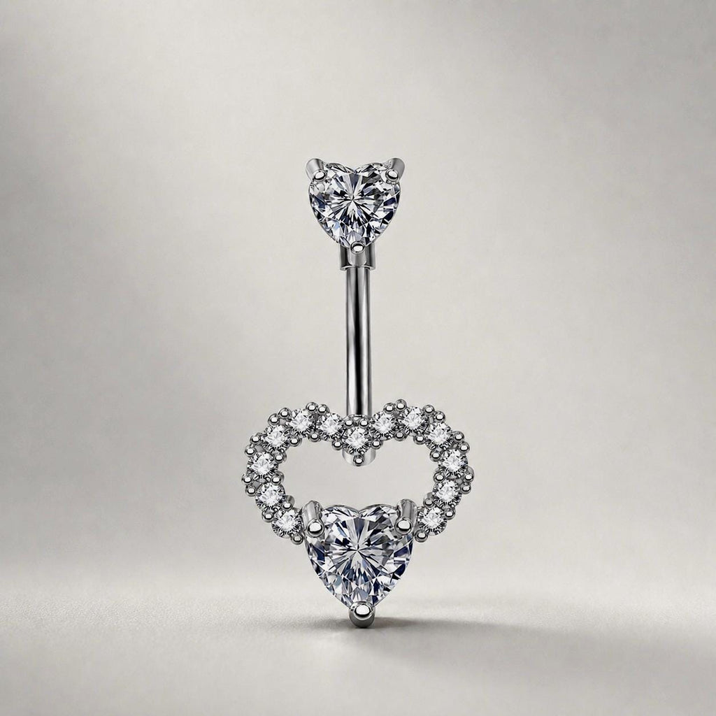 ASTM F136 Titanium Heart Belly Button Ring｜14G Anti-Gravity Navel Ring｜CZ Double Heart Navel Ring｜Gift For Her