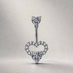 ASTM F136 Titanium Heart Belly Button Ring｜14G Anti-Gravity Navel Ring｜CZ Double Heart Navel Ring｜Gift For Her