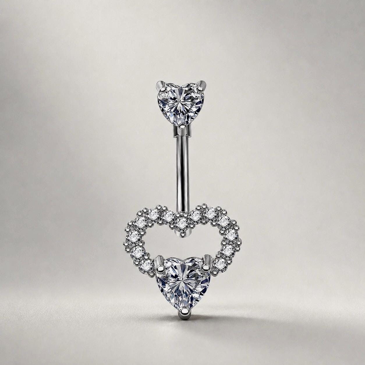 ASTM F136 Titanium Heart Belly Button Ring｜14G Anti-Gravity Navel Ring｜CZ Double Heart Navel Ring｜Gift For Her