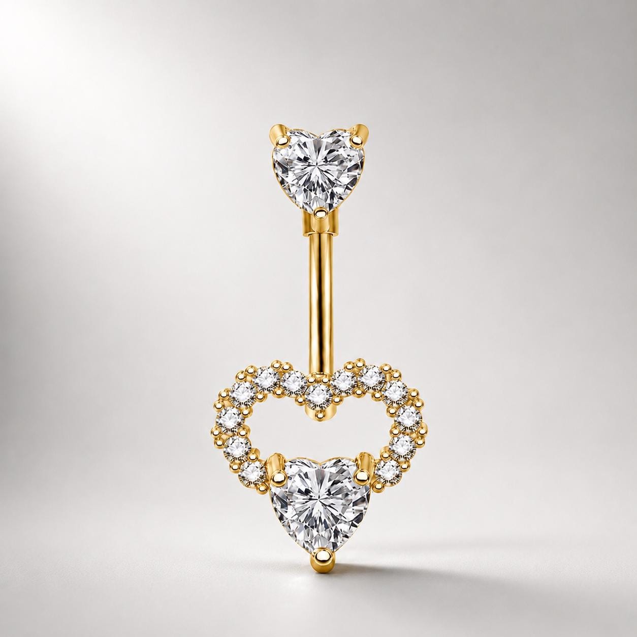 ASTM F136 Titanium Heart Belly Button Ring｜14G Anti-Gravity Navel Ring｜CZ Double Heart Navel Ring｜Gift For Her