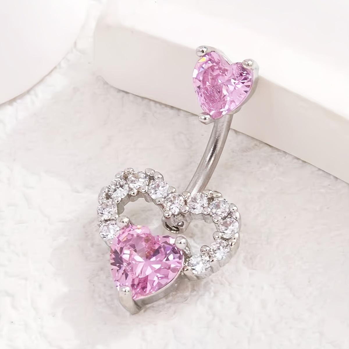 ASTM F136 Titanium Heart Belly Button Ring｜14G Anti-Gravity Navel Ring｜CZ Double Heart Navel Ring｜Gift For Her
