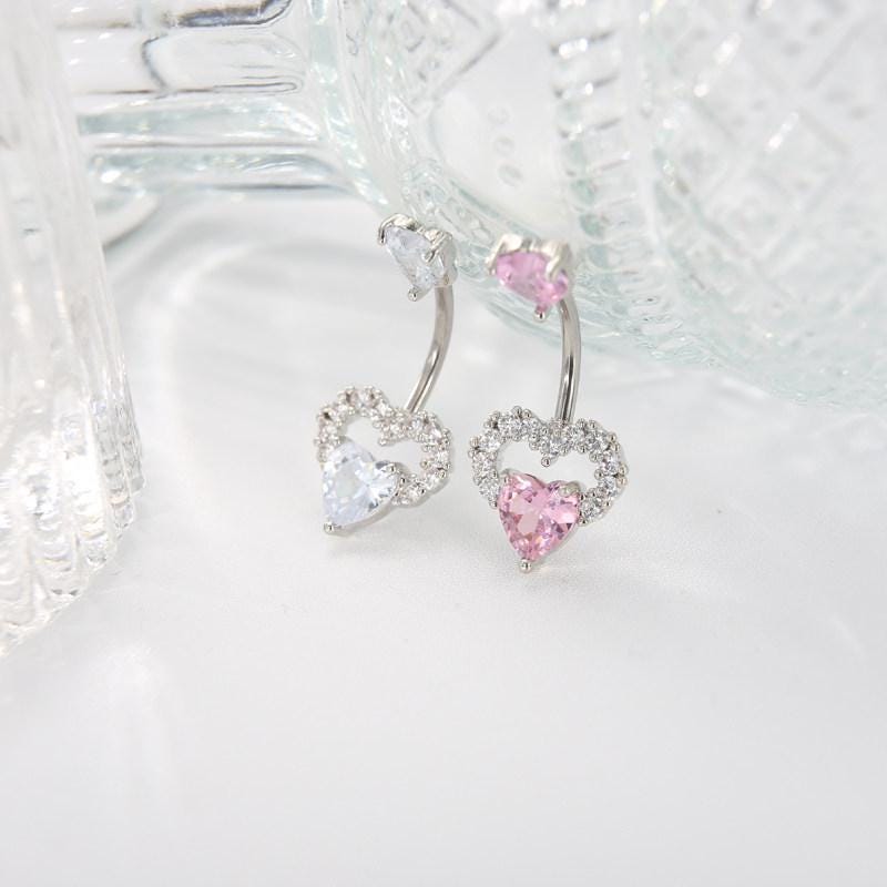 ASTM F136 Titanium Heart Belly Button Ring｜14G Anti-Gravity Navel Ring｜CZ Double Heart Navel Ring｜Gift For Her