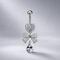 ASTM F136 Titanium Heart Bow Belly Button Ring｜14G Navel Piercing｜CZ Bow Dangle Navel Ring｜Externally Threaded｜Gift For Her