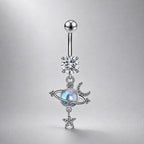 ASTM F136 Titanium Planet Belly Button Ring｜14G Navel Piercing｜Opal Moon Star Dangle Navel Ring｜Gift For Her
