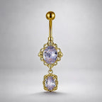 ASTM F136 Titanium Purple Gem Belly Button Ring｜14G Navel Piercing｜CZ Oval Dangle Navel Ring｜Externally Threaded｜Y2K Jewelry