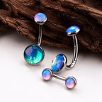 Moonstone Belly Button Ring｜F136 Titanium Navel Piercing｜Internally Threaded Belly Jewelry｜Rainbow Moonstone Navel Ring｜Y2K Body Jewelry